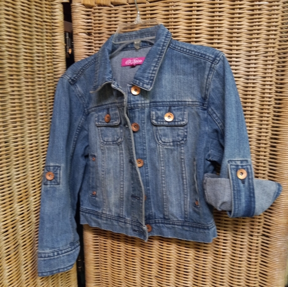 CI Sono Girls Jean Jacket Blue Distressed Denim Sleeves Conversion Size  S/Ch - Picture 1 of 4